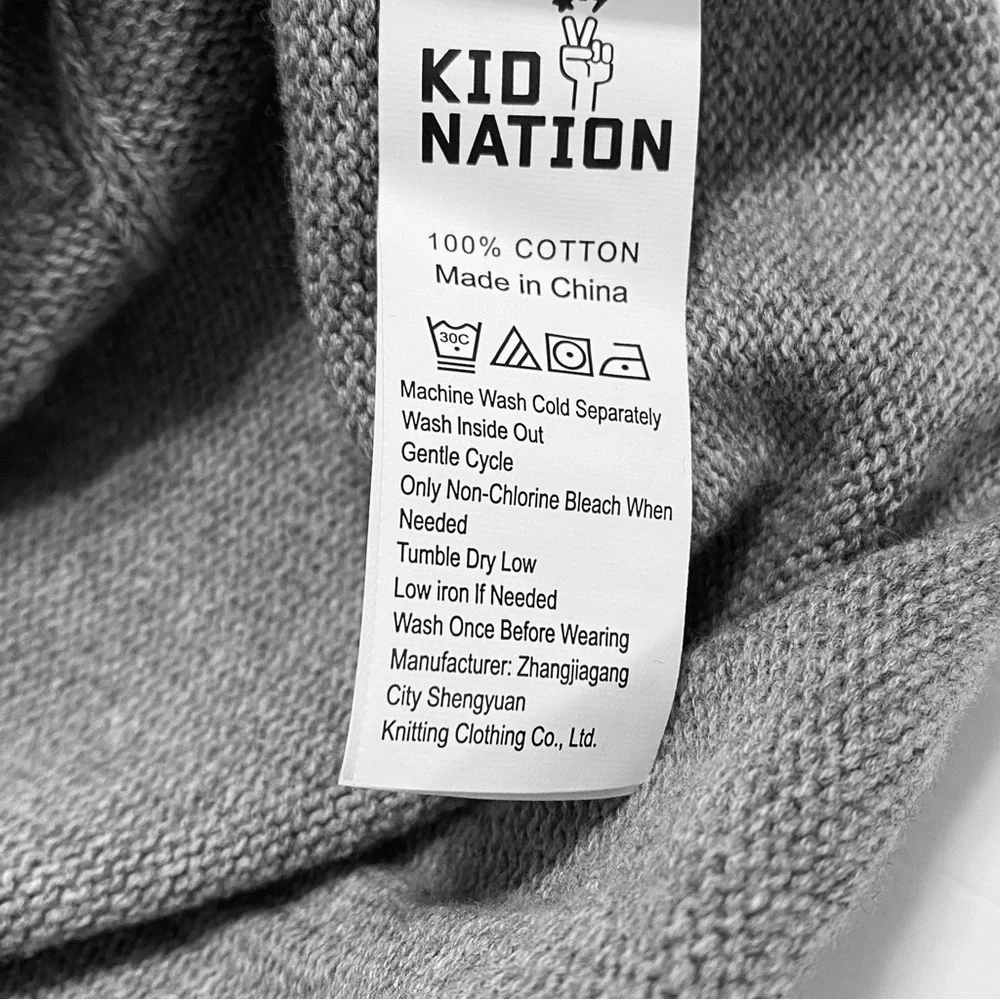 KID NATION boys’ cardigan full zip 100% cotton cable knit sweater gray XL